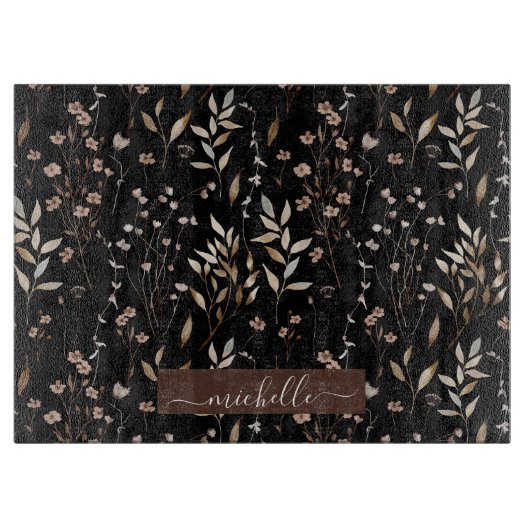 モノグラム繊細な水色乾燥した花離れの花 カッティングボード (正面)