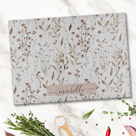 モノグラム繊細な水色乾燥した花離れの花 カッティングボード