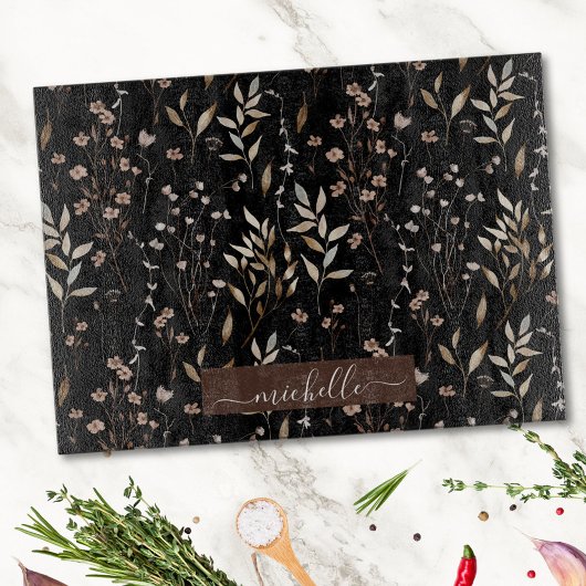 モノグラム繊細な水色乾燥した花離れの花 カッティングボード