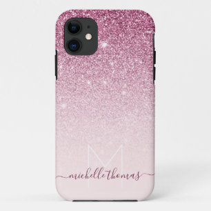 モノグラム署名スクリプト赤面ピンクテンプレート iPhone 11 ケース