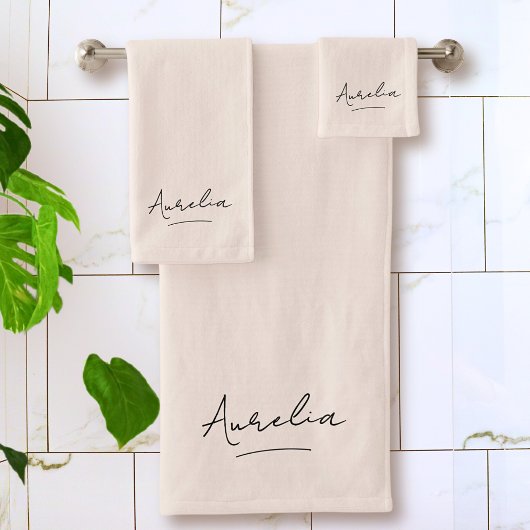 モノグラム署名ミニマルスタイリッシュ赤面ピンク バスタオルセット