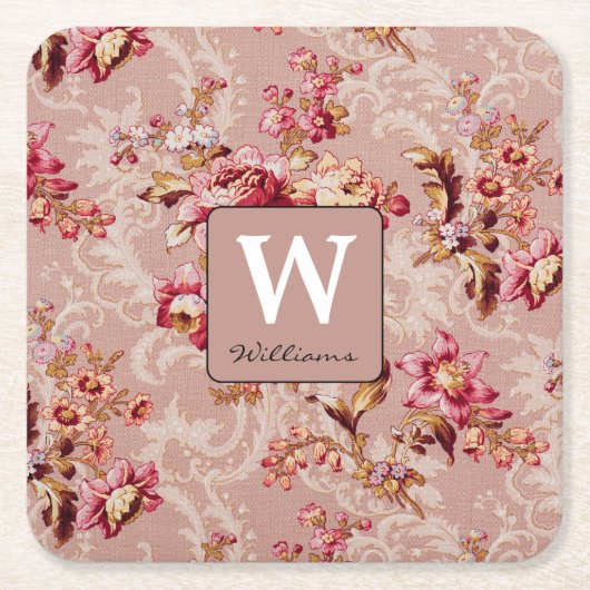 モノグラム美しいパターントレンディーレトロ スクエアペーパーコースター (正面)