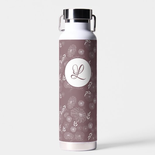 モノグラム美しい野生の花ドードルパターン ウォーターボトル (正面)