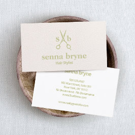 モノグラム美容師はさみ赤面ピンクレザー 名刺