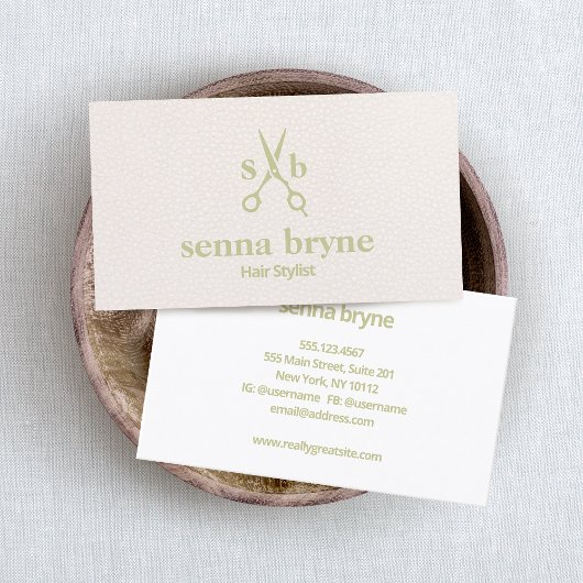 モノグラム美容師はさみ赤面ピンクレザー 名刺