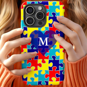 モノグラム自閉症啓発 アスペルガー パズル模様 iPhone X ケース