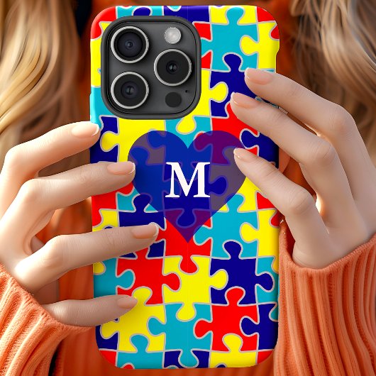 モノグラム自閉症啓発 アスペルガー パズル模様 Case-Mate iPhoneケース