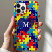 モノグラム自閉症啓発 アスペルガー パズル模様 Case-Mate iPhoneケース