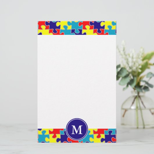 モノグラム自閉症意識アスペルガーパズルパターン 便箋 (スタンド正面)