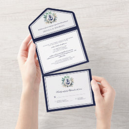 モノグラム航海のいかりグリーンリー海軍結婚ズ オールインワン招待状