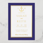 モノグラム航海のいかりネイビーブルーフォイル招待状 箔招待状 (正面)