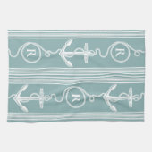 モノグラム航海のいかりロープニュートラルターコイズ キッチンタオル (横)