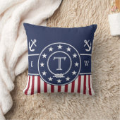 モノグラム航海ので愛国心が強く青いいかりおよびライン クッション (ブランケット)