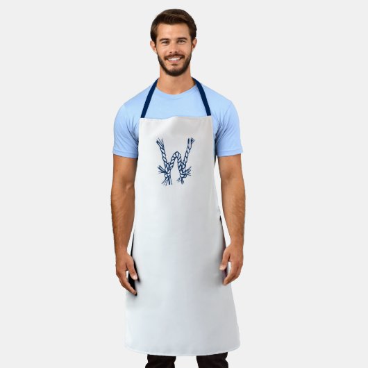 モノグラム航海のカスタムロープノット青い白 エプロン (着用した状態)