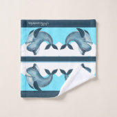 モノグラム航海のキャプテンオンホエールブルーホワイトボーイ バスタオルセット (ウォッシュタオル)