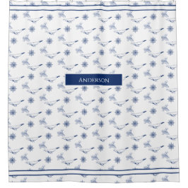 モノグラム航海のクジラとタコ海軍ホワイト シャワーカーテン