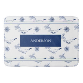 モノグラム航海のクジラとタコ海軍ホワイト バスマット