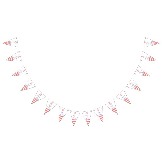 モノグラム航海のコーラルピンクとネイビー結婚ブルー バンティングフラッグ (全)