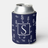 モノグラム航海のシーホースシェルネイビーブルーホワイト 缶クーラー (缶正面)