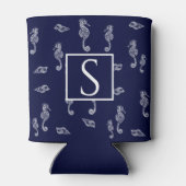 モノグラム航海のシーホースシェルネイビーブルーホワイト 缶クーラー (裏面)