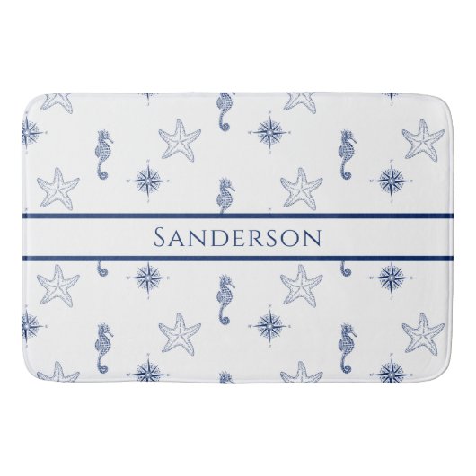モノグラム航海のシーホース星魚海軍ブルーショ バスマット (正面)