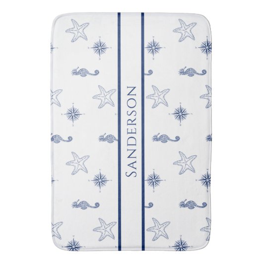 モノグラム航海のシーホース星魚海軍ブルーショ バスマット (正面縦)