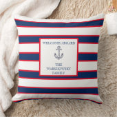 モノグラム航海のストライプブルーネイビーホワイトレッド クッション (ブランケット)