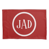 モノグラム航海のダークレッドホワイトロープサークル 枕カバー (正面左)