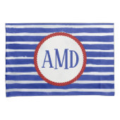 モノグラム航海のネイビーストライプのブルーウォーター色 枕カバー (正面右)