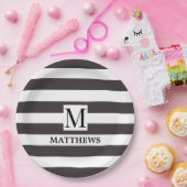モノグラム航海のネイビーストライプブルー家族の名前 ペーパープレート (パーティー)