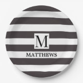 モノグラム航海のネイビーストライプブルー家族の名前 ペーパープレート (正面)