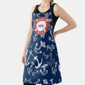 モノグラム航海のネイビーブルーいかりパターン エプロン (インサイチュ)