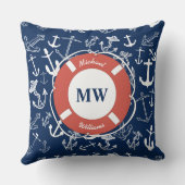 モノグラム航海のネイビーブルーいかりパターン クッション (裏面)