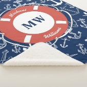 モノグラム航海のネイビーブルーいかりパターン シェルパブランケット (3/4)