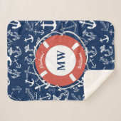 モノグラム航海のネイビーブルーいかりパターン シェルパブランケット (正面(横))