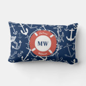 モノグラム航海のネイビーブルーいかりパターン ランバークッション (裏面)