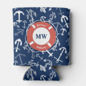 モノグラム航海のネイビーブルーいかりパターン 缶クーラー (裏面)