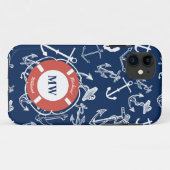モノグラム航海のネイビーブルーいかりパターン Case-Mate iPhoneケース (裏面(横))