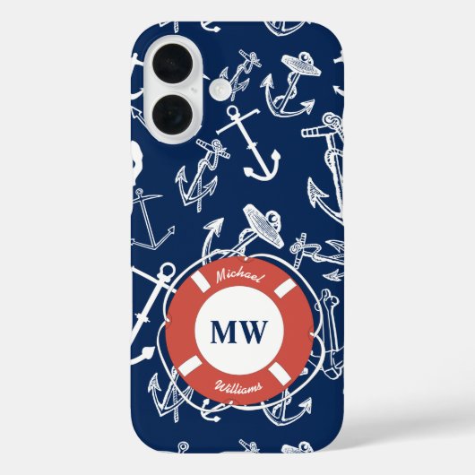 モノグラム航海のネイビーブルーいかりパターン Case-Mate iPhoneケース (裏面)