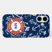 モノグラム航海のネイビーブルーいかりパターン Case-Mate iPhoneケース (裏面 (横))