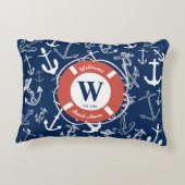 モノグラム航海のネイビーブルーいかりビーチハウス アクセントクッション (裏面)