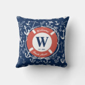 モノグラム航海のネイビーブルーいかりビーチハウス クッション (裏面)