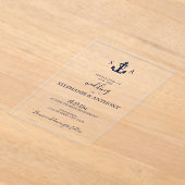 モノグラム航海のネイビーブルーいかり結婚ズ アクリル招待状 (レイダウン)