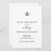 モノグラム航海のネイビーブルーいかり結婚ズ セーブザデート (正面/裏面)