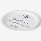 モノグラム航海のネイビーブルーいかり結婚ズ ペーパープレート (アングル)