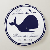 モノグラム航海のネイビーブルーホエールホワイト沿岸 ラウンドクッション (裏面)