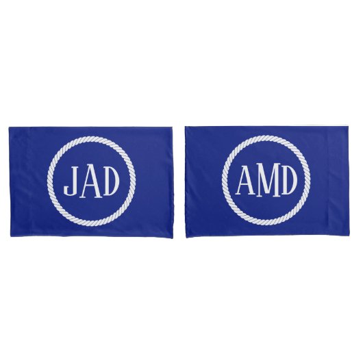 モノグラム航海のネイビーブルーホワイトロープサークル 枕カバー (フロントセット)