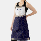 モノグラム航海のネイビーブルーホワイト金ゴールドエプロン エプロン (インサイチュ)