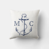モノグラム航海のネイビー+ホワイトスケッチいかり | クッション (裏面)
