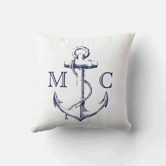 モノグラム航海のネイビー+ホワイトスケッチいかり | クッション (裏面)